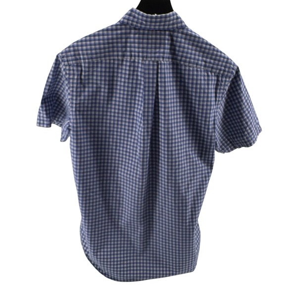 Ralph Lauren Mens Medium Blue White Plaid Short Sleeve Cotton Button Down Shirt - Picture 2 of 8